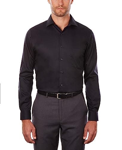 Van Heusen Men's Dress Shirt Regular Fit Flex Collar Stretch Solid Shirt, Black, 17" Neck 34"-35" Sleeve (X-Large) - Image 1