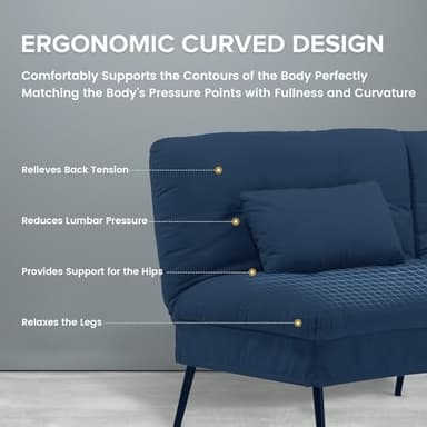 COMHOMA Convertible Sofa Bed,68″Fabric Couch with Adjustable Backrest,Loveseat Recliner Sleeper Living Room Furniture futon Set,Blue - Image 4