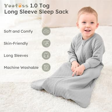 Yoofoss Baby Sleep Sack 6-12 Months 1.0 Tog Long Sleeve Sleep Sack Cotton Wearable Blanket for Infants 2-Way Zipper Quilted Sleeping Sacks(Medium) - Image 2