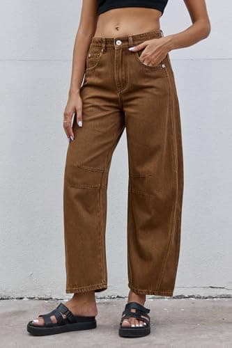 GREAIDEA Mid Rise Barrel Jeans for Women Wide Leg Mid Waist Cropped Denim Pants Y2k Baggy Boyfriend Jeans with Pockets - Image 6