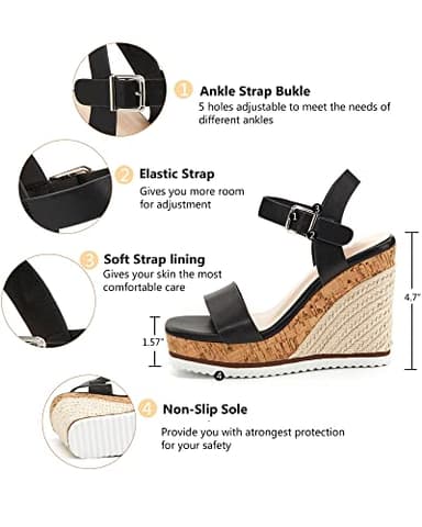 Women's Espadrille Wedge Platform Sandals Open Toe Ankle Buckle Strap Casual Summer Shoes - Image 4