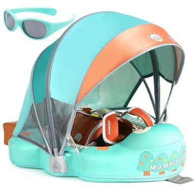 Mambobaby Float with Canopy and Tail New Upgraded Non-Inflatable Baby Pool Float Mambo Float Swim Trainer Solid Infant Swim Float Adjustable Pearl Foam Baby Swim Ring - Image 1