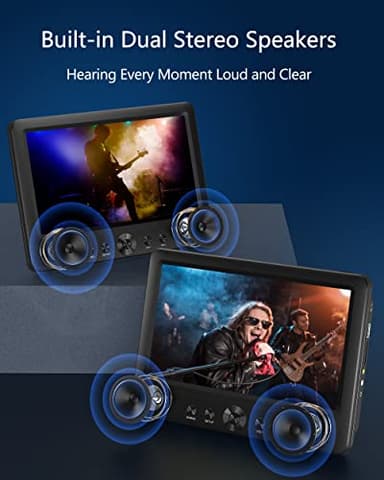 WONNIE 10.5" Two DVD Players Dual Screen for Car Portable CD Player, Play a Same or Two Different Movies with Two Mounting Brackets, 5-Hour Rechargeable Battery, Support USB/SD Card Reader - Image 4