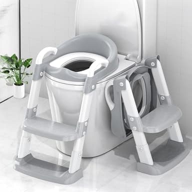 Zieyeen Potty Training Seat with Step Stool Ladder, Toddler Potty Training Toilet for Boys Kids, Potty Chair Adjustable Potty Seat for Toilet with Anti-Slip Wide Steps Splash Guard Safety Handles - Image 1