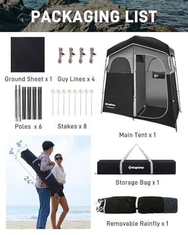 KingCamp Shower Tent, Portable Privacy Tent Outdoor Camping 1/2 Room Toilet Tents with Shower Bag & Dressing Room for Travel Beach Tailgate - Image 8
