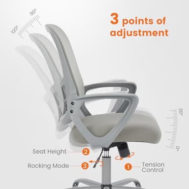 Sweetcrispy Office Computer Desk Managerial Executive Chair, Ergonomic Mid-Back Mesh Rolling Work Swivel Chairs with Wheels, Comfortable Lumbar Support, Comfy Arms for Home,Bedroom,Study,Student,Grey - Image 7