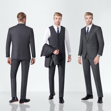 LUPURTY Suits for Men, 3 Piece Men's Suit Slim Fit, Solid Jacket Vest Pants with Tie, One Button Tuxedo Set for Business, Wedding, Dark Grey XL - Image 6