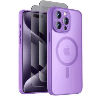 Symcele Designed for iPhone 15 Pro Max Case, Compatible with MagSafe, with Privacy Screen Protectors X2, [Camera Protection] [15FT Military Drop Protection] Shockproof Phone Case, 6.7", Light Purple - Image 1