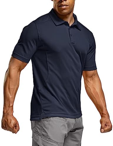CQR Men's Polo Shirts, Tactical Short Sleeve Golf Performance Shirts, Lightweight Dry Fit UPF 50+ Pique, Frost Essential Police Navy, Large - Image 1