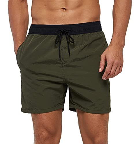 SILKWORLD Men's Swim Trunks Quick Dry Beach Shorts with Pockets, Army Green-AG, Small - Image 1