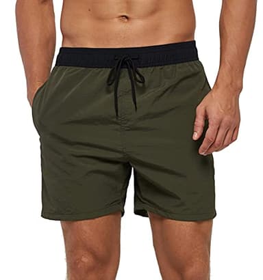SILKWORLD Men's Swim Trunks Quick Dry Beach Shorts with Pockets, Army Green-AG, Small - Image 1