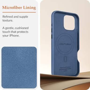 LONLI Edition | Italian Leather - for iPhone 16 Pro - Premium Italian Full Grain Leather Phone Case - Develop Unique Patina - Azure Blue - Image 6