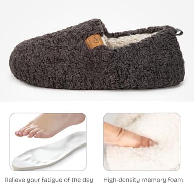 EverFoams Women’s Soft Curly Full Slippers Memory Foam Lightweight House Shoes Cozy Loafer with Polar Fleece Lining Dark Grey,7-8 US - Image 3