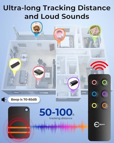 Esky Key Finder Locator with Sound, Stick-on TV Remote Control Finder, Item Locator Tags with 85dB Noise Sound 6 Receivers, Wallet Tracker Key Finders for Finding Keys, Remote Gift Idea - Image 3