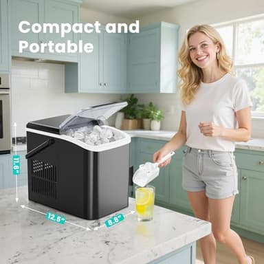 OLIXIS Ice Maker Machine with Handle,26lbs in 24Hrs,9 Ice Cubes in 6 Mins,Auto-Cleaning Portable Ice Maker with Basket and Scoop, Countertop Ice Maker for Home/Kitchen/Camping/RV, Black - Image 3
