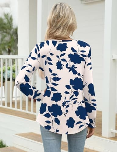 LOMON Ladies Tops and Blouses Long Sleeve Spring Tops Work Shirts for Women Tee Shirts Womens Blue Flower S - Image 5