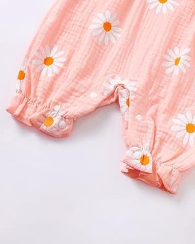Renotemy Infant Baby Rompers Girl Cotton Linen Short Sleeve Outfits One-Piece Bodysuit Baby Girl Clothes 3-6 Months Daisy Flower Pink - Image 4