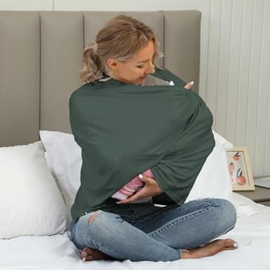 Breathable Car Seat Cover for Babies – Multi-Purpose Soft Rayon Nursing Cover for Breastfeeding, High Stretchy Infant Carseat Canopy, Stroller Cover (Smooth Rayon, Roman Green) - Image 5