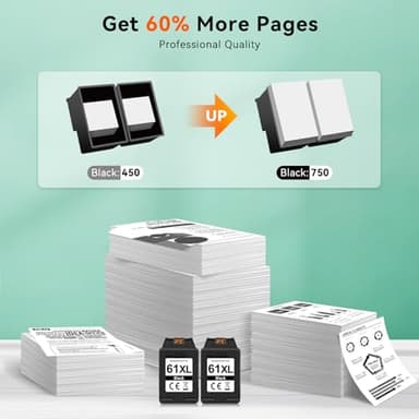 Printer Ink 61 61XL Black Compatible for HP 61 Black Ink Cartridge Work for Envy 4500 5530 4502 5535 Officejet 4630 4632 4635 DeskJet 2540 1010 3050a Printer Ink Cartridges(2 Black) - Image 3