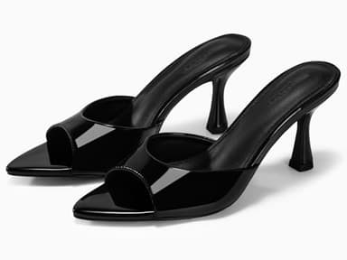 Coutgo Womens Heeled Mules Pointed Peep Toe High Heels Slip On Backless Mule Sandals Dress Shoes, Black, Size 7.5 - Image 4