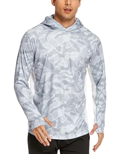 COOrun Men's Hooded Sun Shirts with Mask Fishing Shirts for Men Long Sleeve UPF 50 Rash Guards Cooling Hoodies Hiking Shirts Grey - Image 1
