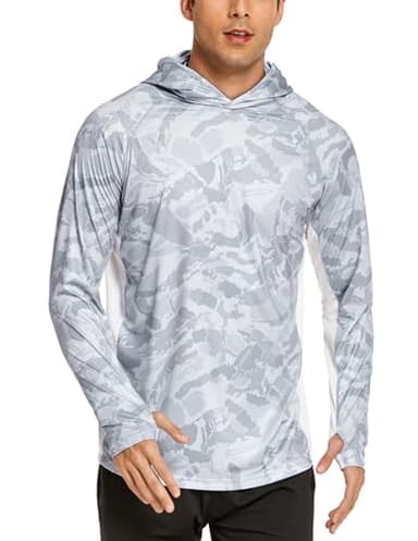 COOrun Men's Hooded Sun Shirts with Mask Fishing Shirts for Men Long Sleeve UPF 50 Rash Guards Cooling Hoodies Hiking Shirts Grey - Image 1