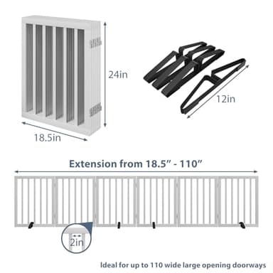 Dog Gates for Doorways Extra Wide 110inches (9ft), Wooden Freestanding Pet Gates for Dogs with 4 Support Stands, Foldable Gates for Dogs Indoor - Image 6
