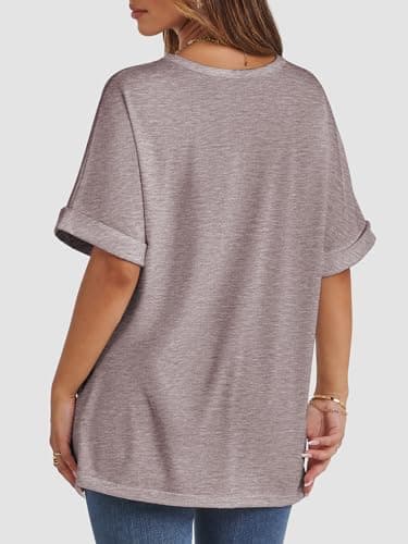 ATHMILE Womens Oversized T Shirts Summer Tops Spring Casual Loose Fit Workout Short Sleeve 2025 Beach Vacation Gray Purple - Image 4