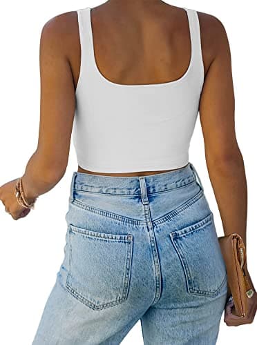 REORIA Women's Summer Sexy Basic Sleeveless Square Neck Fitted Seamless Yoga Cropped Tank Cute Crop Tops White X-Large - Image 2
