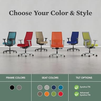HON Ignition 2.0 Mid Back Task Chair, Advanced Synchro-Tilt Control, Office Chair with Lumbar Support, Height and Width Adjustable Arms, Black Frame, Black - Image 6