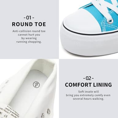 FRACORA Womens High Top Canvas Shoes White Black Platform Sneakers Lace Up Shoes for Women(Lake Blue,US8) - Image 3