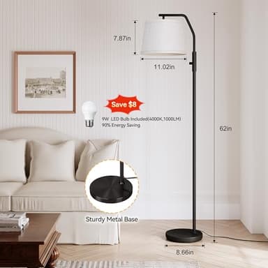 SUNMORY Floor Lamps for Living Room, 9W Bulb Included, Tall Lamp for Bedroom with Adjustable Head, Modern Standing Lamp, 0-100% Dimmable Arc Floor Lamp for Dining Room Office Nursery, Black. - Image 4
