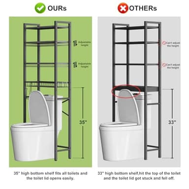 Kalrin Over-The-Toilet Storage Rack, 4-Tier Bathroom Organizer Shelf Over Toilet with Adjustable Shelf and Basket, Freestanding Space Saver Bathroom Shelves Above Toilet for Room (Pure Black) - Image 2