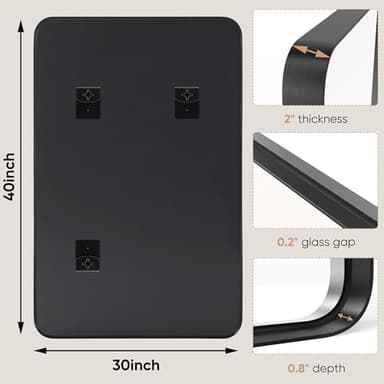 DUMOS Black Vanity Bathroom Mirror for Wall, Metal Framed Rounded Rectangular Modern Mirrors for Over Sink, 30x40 Inch for Farmhouse, Tempered Glass, Hangs Horizontally or Vertically - Image 6