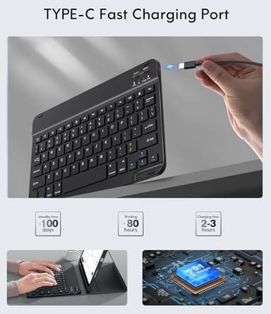 CHESONA Keyboard Case for iPad (A16) 11th/10th Generation (2025/2022), Detachable Wireless Keyboard, Stand Folio Keyboard Cover with Pencil Holder, Thin & Light (Black) - Image 6