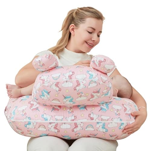 lasoftan Nursing Pillow for Breastfeeding, Breast Feeding Pillow for Mom Support, Adjustable Waist Strap and Removable Cotton Cover, Unicorn - Image 1