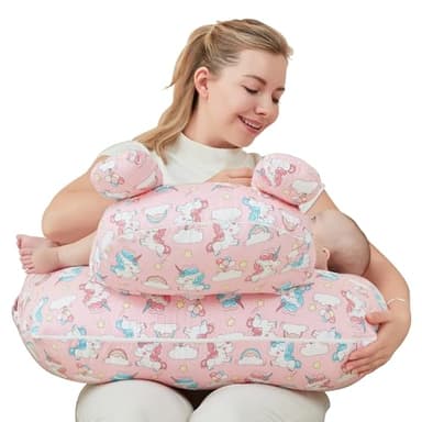 lasoftan Nursing Pillow for Breastfeeding, Breast Feeding Pillow for Mom Support, Adjustable Waist Strap and Removable Cotton Cover, Unicorn - Image 1