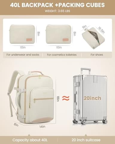 LOVEVOOK Travel Backpack for Women Men as Personal Item Flight Approved, 40L Luggage Carry On Backpack,17.3inch Large Laptop Backpack Waterproof Outdoor Sports with 3 Packing Cubes,Beige-Flesh beige - Image 5
