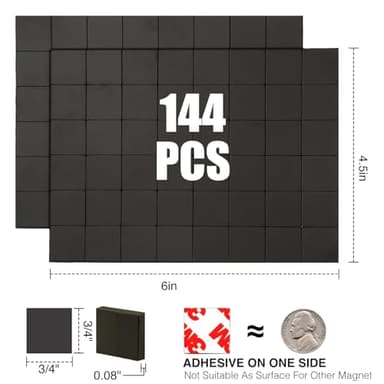 Magnetic Squares with 3M Adhesive Backing(144PCS Each 3/4" x 3/4"),Self Sticky Pre-Cut Magnet Tape Strip for Toldder Family Activities,Peel and Stick for Cards/Picture/Poster (80mil Magnet) - Image 2