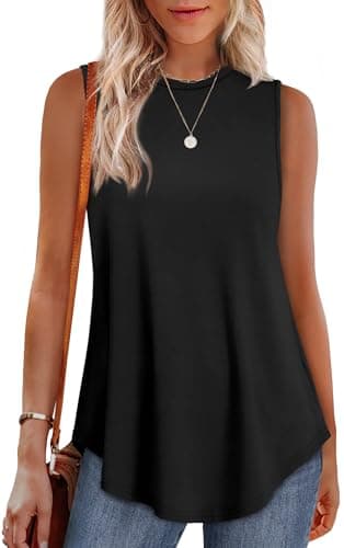 OFEEFAN Womens Tops Summer 2025 High Neck Black Tank Top Woman Dressy Tunics or Tops to Wear with Leggings L - Image 1
