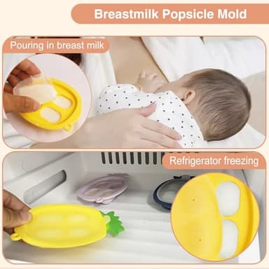 HAOBAOBEI Baby Fruit Food Feeder - Silicone Nibble Tray Combo - Breastmilk Popsicle Mold for Cooling Relief, BPA Free Mesh Feeder for Infant Self Feeding (Monkey Pink + Pineapple) - Image 4