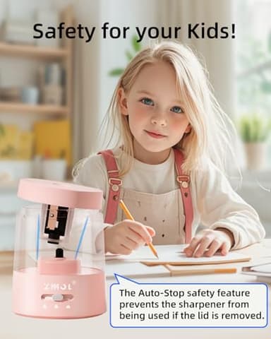 ZMOL Electric Pencil Sharpener,Portable Small Battery Powered Pencil Sharpeners for Kids,Electric Pencil Sharpener Battery Operated,Suitable for No.2/Colored Pencils(6-8mm) Pink - Image 8