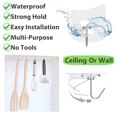 nabreeli Heavy Duty Adhesive Hooks 12 Pack - Holds 15 lbs, No Residue Wall Hooks for Bathroom, Kitchen, Dorm - Strong Sticky Hooks for Tile, Glass, Wood - Image 3