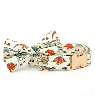 Cream Dino Dog Collar Bow, Dog Bowtie, Bowtie Dog Collar,Boy Dog Bow Collar - Image 2