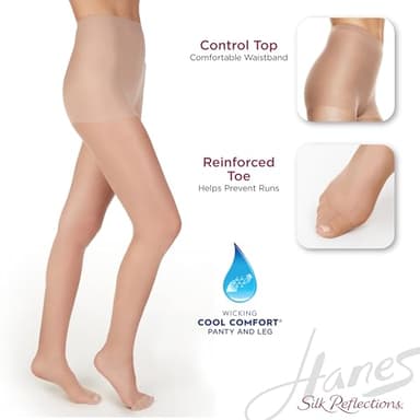 Hanes Women's Silk Reflections Control Top Reinforced Toe Silky Sheer Pantyhose, Gentle Brown, EF - Image 3