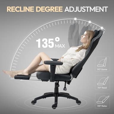 Dowinx Heated Massage Gaming Chair for Adults - Ergonomic Reclining Computer Chair with Pocket Spring Cushion and Adjustable Footrest, Heavy Duty Gaming Chair with Lumbar Support, Black White - Image 4