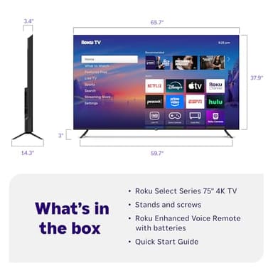 Roku Smart TV 2025 – 75-Inch Select Series, 4K HDR TV – RokuTV with Enhanced Voice Remote – Flat Screen LED Television with Wi-Fi for Streaming Live Local News, Sports, Family Entertainment - Image 9