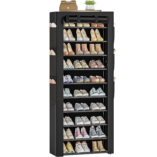 OYREL Large Shoe Rack, Black, 6 Side Pockets, 23.6" Wide x 11.4" Deep x 68.9" Tall, 36-41 Pairs of Shoes - Image 1