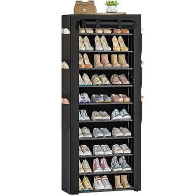 OYREL Large Shoe Rack, Black, 6 Side Pockets, 23.6" Wide x 11.4" Deep x 68.9" Tall, 36-41 Pairs of Shoes - Image 1