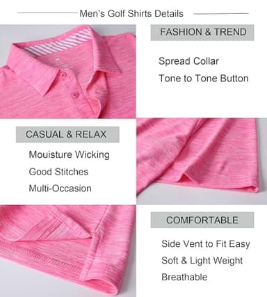 Alex Vando Mens Golf Shirt Moisture Wicking Quick-Dry Short Sleeve Casual Polo Shirts for Men,Hot Pink,L - Image 3